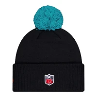 Miami Dolphins Black 2025 Rivalries Collection Sideline New Era Cuffed Beanie Knit Hat with Pom