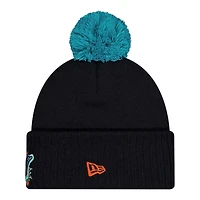 Miami Dolphins Black 2025 Rivalries Collection Sideline New Era Cuffed Beanie Knit Hat with Pom