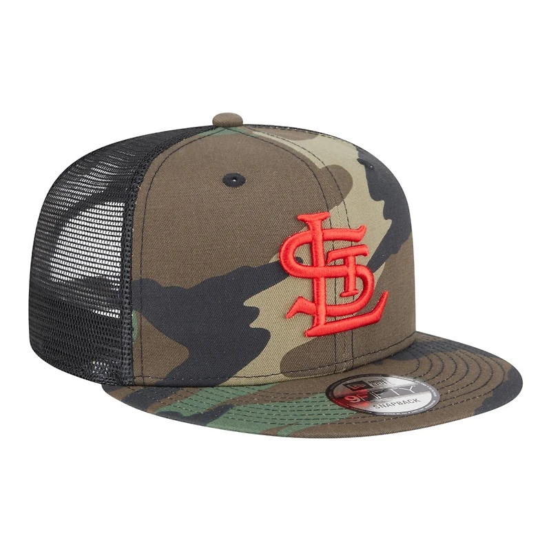 St. Louis Cardinals Retro Logo Woodland Camo Basic Trucker New Era 9FIFTY Snapback Hat