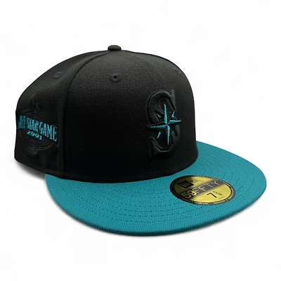 Seattle Mariners Black and Teal Two Tone 2001 All Star Game Patch UV New Era 59FIFTY Fitted Hat