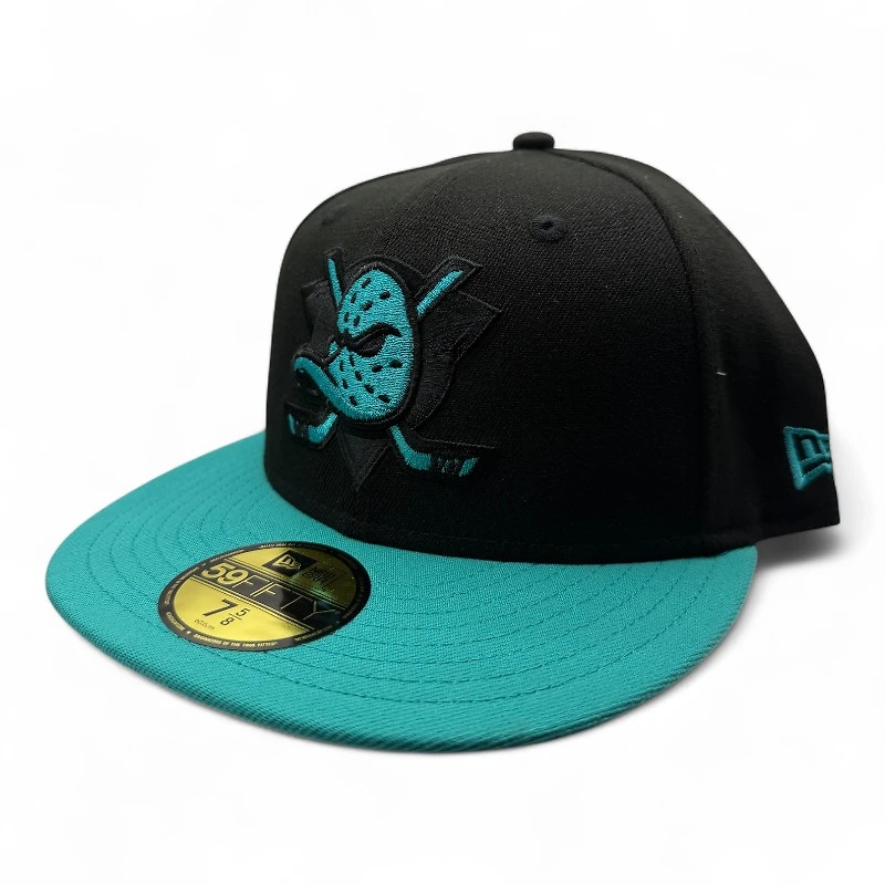 Anaheim Ducks Black and Teal Two Tone Inaugural Season Patch Grey UV New Era 59FIFTY Fitted Hat