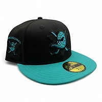 Anaheim Ducks Black and Teal Two Tone Inaugural Season Patch Grey UV New Era 59FIFTY Fitted Hat