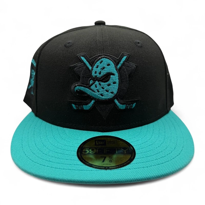 Anaheim Ducks Black and Teal Two Tone Inaugural Season Patch Grey UV New Era 59FIFTY Fitted Hat