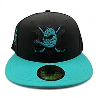 Anaheim Ducks Black and Teal Two Tone Inaugural Season Patch Grey UV New Era 59FIFTY Fitted Hat