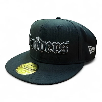 Las Vegas Raiders Black and White Old English UV New Era 59FIFTY Fitted Hat