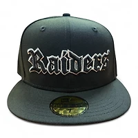 Las Vegas Raiders Black and White Old English UV New Era 59FIFTY Fitted Hat
