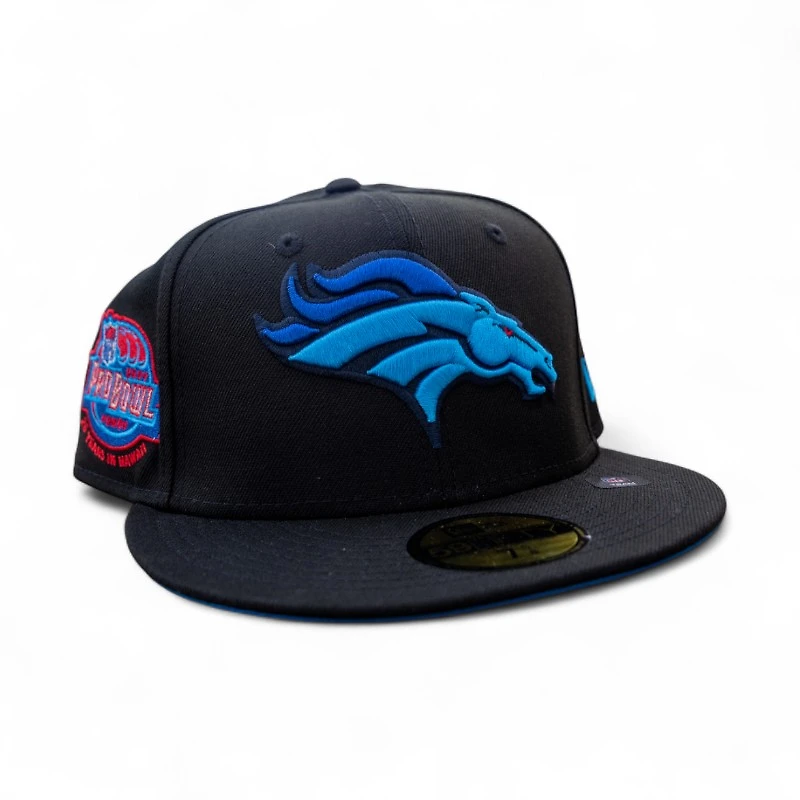 Denver Broncos Black Leon the Lab 2004 Pro Bowl Patch Cardinal Blue UV New Era 59FIFTY Fitted Hat