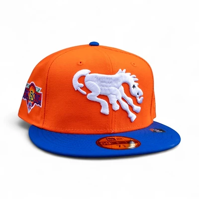 Denver Broncos Rush Orange Majestic Blue 2T Leon the Lab 1991 Pro Bowl Patch Cardinal UV New Era 59FIFTY Fitted Hat