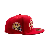 San Francisco 49ers Scarlet Leon the Lab Helmet Patch Green UV New Era 59FIFTY Fitted Hat