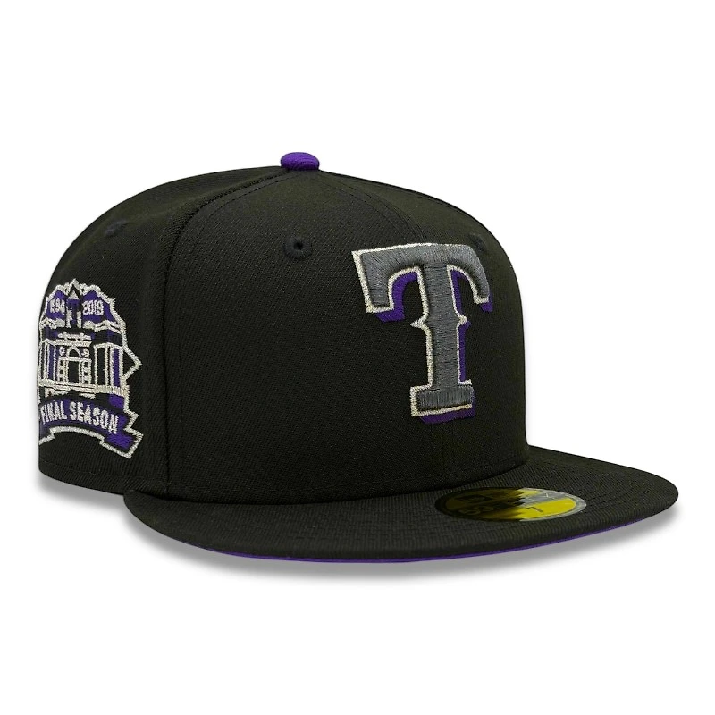 Texas Rangers Black and Silver Metallic Final Season Patch Purple UV New Era 59FIFTY Fitted Hat