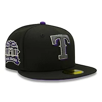 Texas Rangers Black and Silver Metallic Final Season Patch Purple UV New Era 59FIFTY Fitted Hat