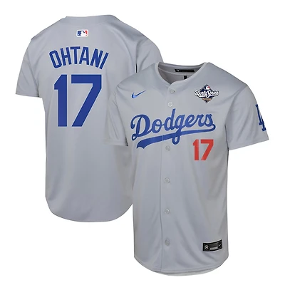 Youth Los Angeles Dodgers Shohei Ohtani 2025 World Series Patch Grey Road Nike Limited Jersey
