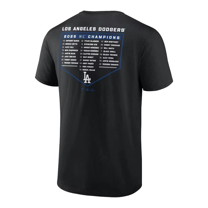 Los Angeles Dodgers Black 2025 National League Champions Bloop Single Roster T-Shirt