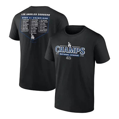 Los Angeles Dodgers Black 2025 National League Champions Bloop Single Roster T-Shirt
