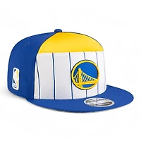 Youth Golden State Warriors Royal Blue and White NBA Tip Off New Era 9FIFTY Split Panel Snapback Adjustable Hat