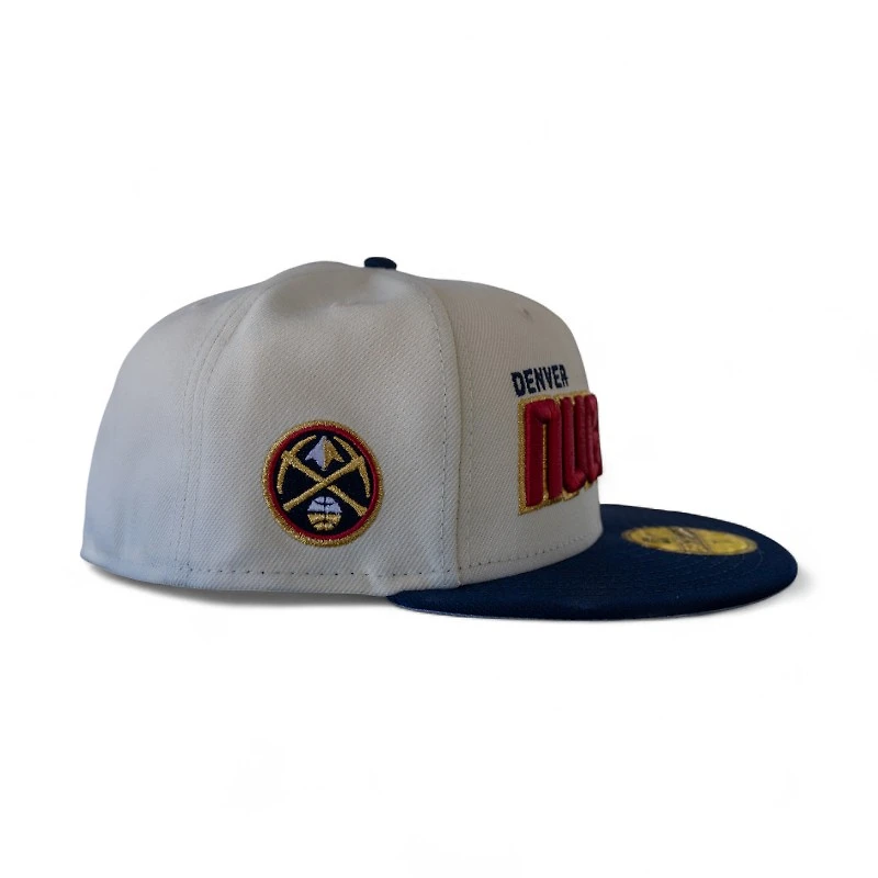 Denver Nuggets Chrome Oceanside Blue 2T Leon the Lab Block Script Grey UV New Era 59FIFTY Fitted Hat