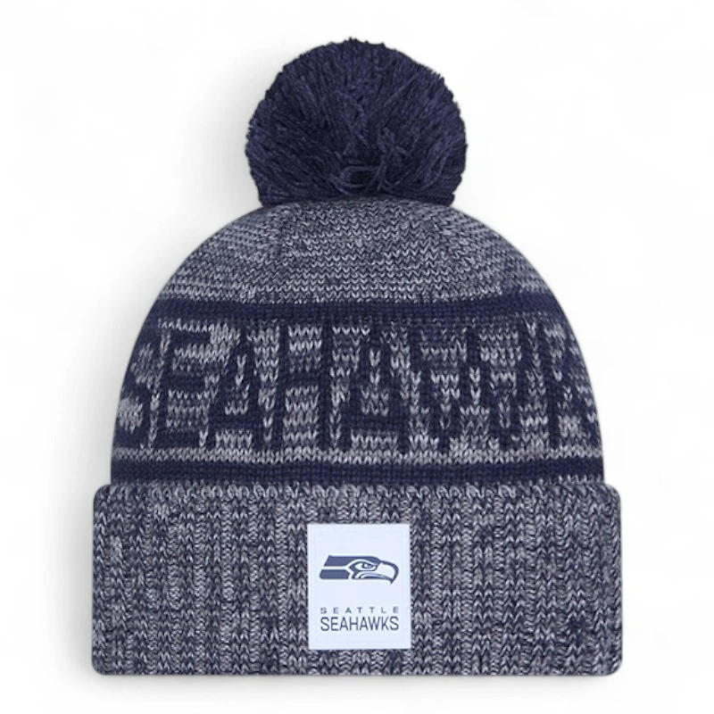 Seattle Seahawks Gray 2025 Sideline Cold Weather New Era Cuffed Beanie Knit Hat with Pom