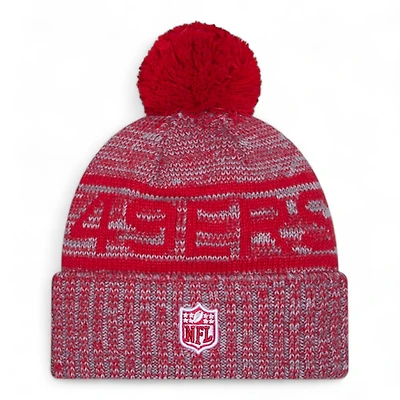 San Francisco 49ers Gray 2025 Sideline Cold Weather New Era Cuffed Beanie Knit Hat with Pom