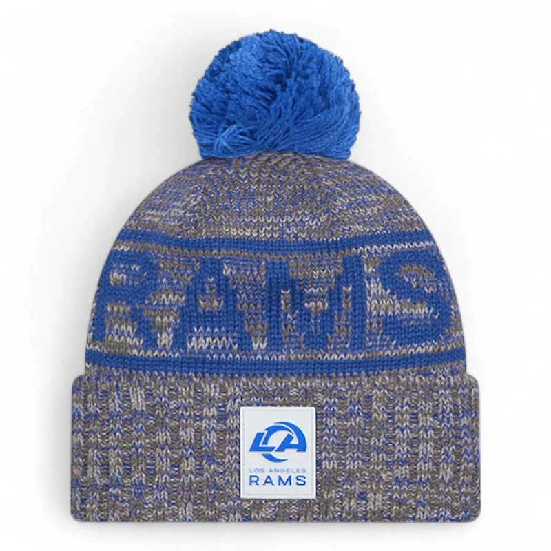 Los Angeles Rams Gray 2025 Sideline Cold Weather New Era Cuffed Beanie Knit Hat with Pom