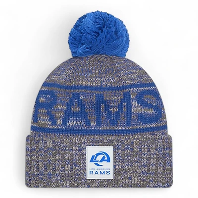 Los Angeles Rams Gray 2025 Sideline Cold Weather New Era Cuffed Beanie Knit Hat with Pom