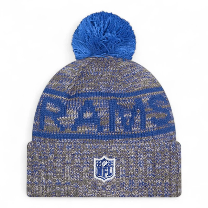 Los Angeles Rams Gray 2025 Sideline Cold Weather New Era Cuffed Beanie Knit Hat with Pom