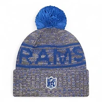 Los Angeles Rams Gray 2025 Sideline Cold Weather New Era Cuffed Beanie Knit Hat with Pom
