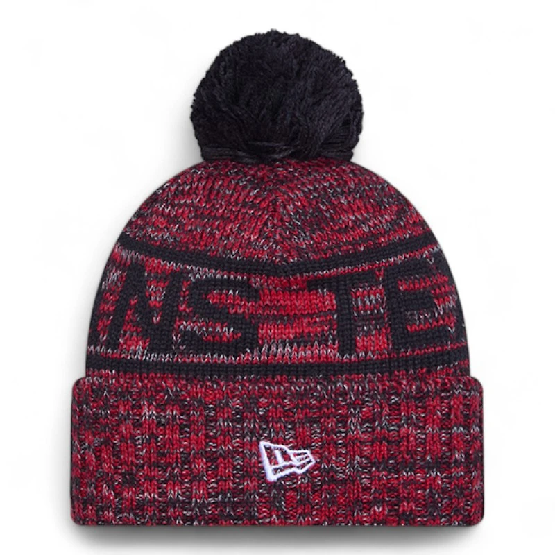 Houston Texans Black and Red Main Logo 2025 Sideline Cold Weather New Era Cuffed Beanie Knit Hat with Pom