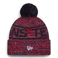 Houston Texans Black and Red Main Logo 2025 Sideline Cold Weather New Era Cuffed Beanie Knit Hat with Pom