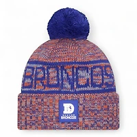 Denver Broncos Royal Blue and Orange D Logo 2025 Sideline Cold Weather New Era Cuffed Beanie Knit Hat with Pom