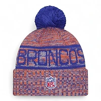 Denver Broncos Royal Blue and Orange D Logo 2025 Sideline Cold Weather New Era Cuffed Beanie Knit Hat with Pom