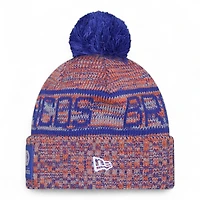Denver Broncos Royal Blue and Orange D Logo 2025 Sideline Cold Weather New Era Cuffed Beanie Knit Hat with Pom