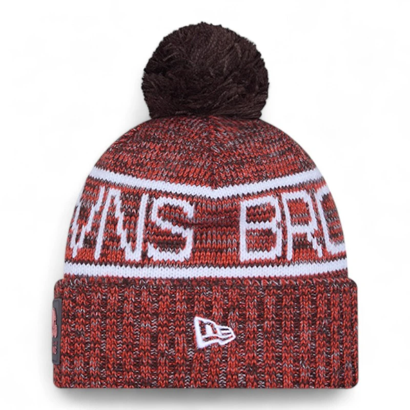 Cleveland Browns Brown and Orange 2025 Sideline Cold Weather New Era Cuffed Beanie Knit Hat with Pom