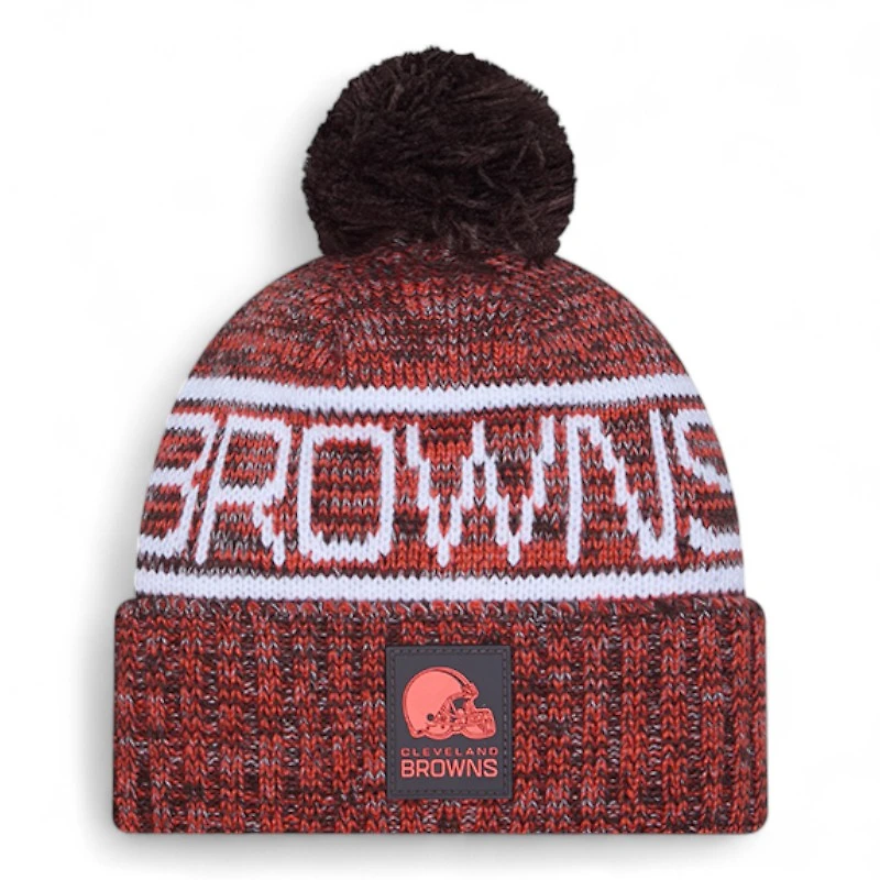 Cleveland Browns Brown and Orange 2025 Sideline Cold Weather New Era Cuffed Beanie Knit Hat with Pom