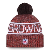 Cleveland Browns Brown and Orange 2025 Sideline Cold Weather New Era Cuffed Beanie Knit Hat with Pom