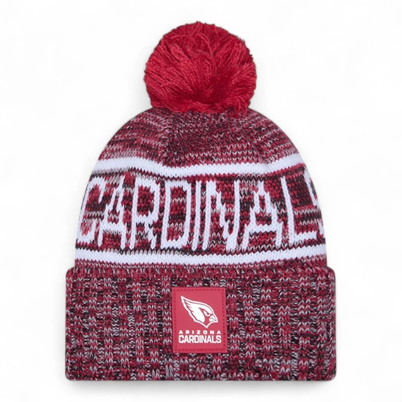 Arizona Cardinals Red and Black 2025 Sideline Cold Weather New Era Cuffed Beanie Knit Hat with Pom