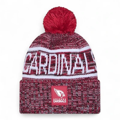 Arizona Cardinals Red and Black 2025 Sideline Cold Weather New Era Cuffed Beanie Knit Hat with Pom