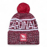 Arizona Cardinals Red and Black 2025 Sideline Cold Weather New Era Cuffed Beanie Knit Hat with Pom