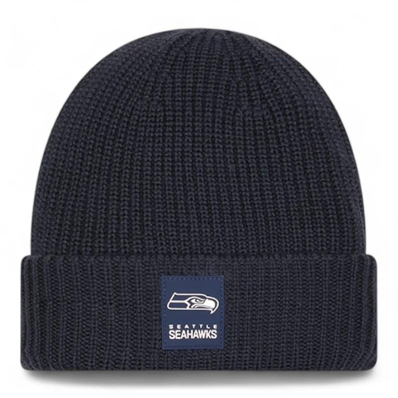 Seattle Seahawks Black 2025 Sideline Cold Weather Steel Clouds New Era Cuffed Beanie Knit Hat