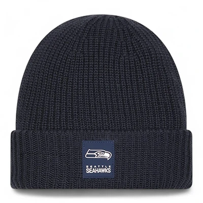 Seattle Seahawks Black 2025 Sideline Cold Weather Steel Clouds New Era Cuffed Beanie Knit Hat
