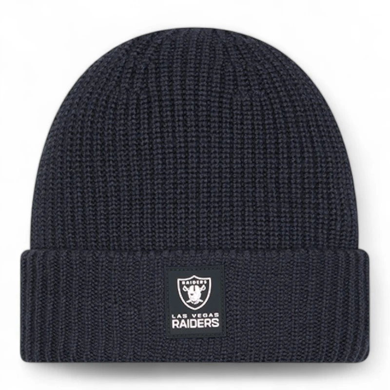 Las Vegas Raiders Black 2025 Sideline Cold Weather Steel Clouds New Era Cuffed Beanie Knit Hat
