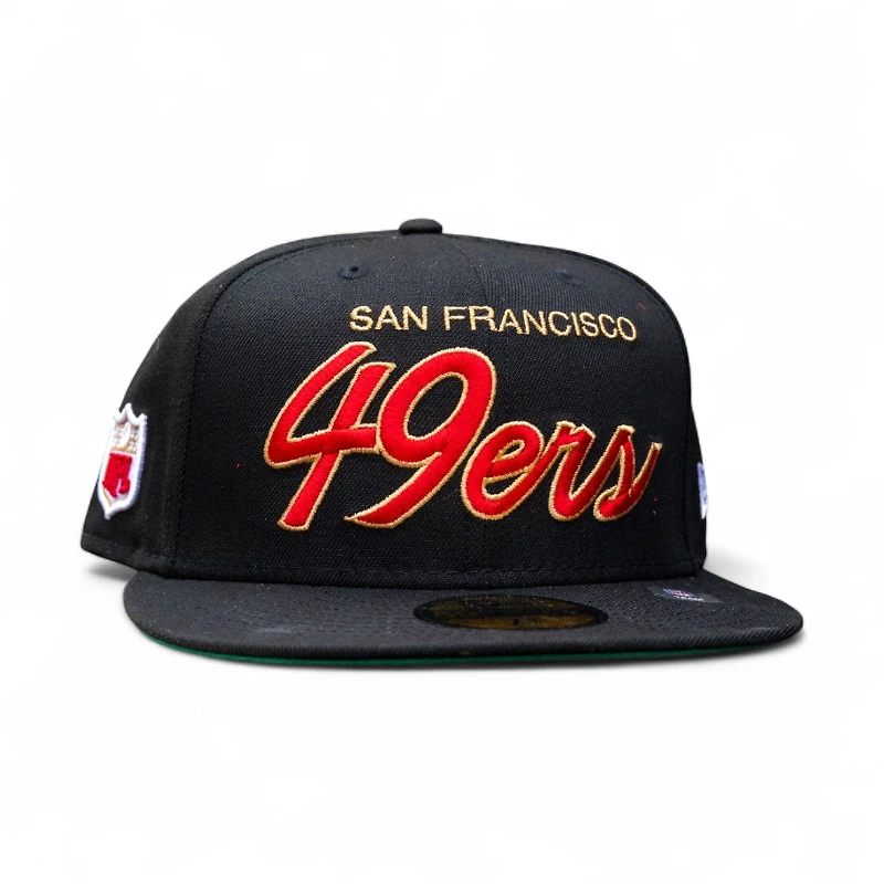 San Francisco 49ers Black Leon the Lab Retro Script Green UV New Era 59FIFTY Fitted Hat