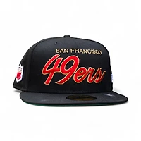San Francisco 49ers Black Leon the Lab Retro Script Green UV New Era 59FIFTY Fitted Hat