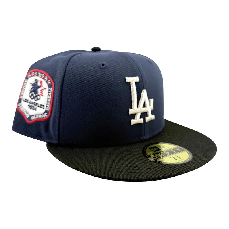 Los Angeles Dodgers Navy and Black 2Tone 1984 Olympic Patch Green UV New Era 59FIFTY Fitted Hat