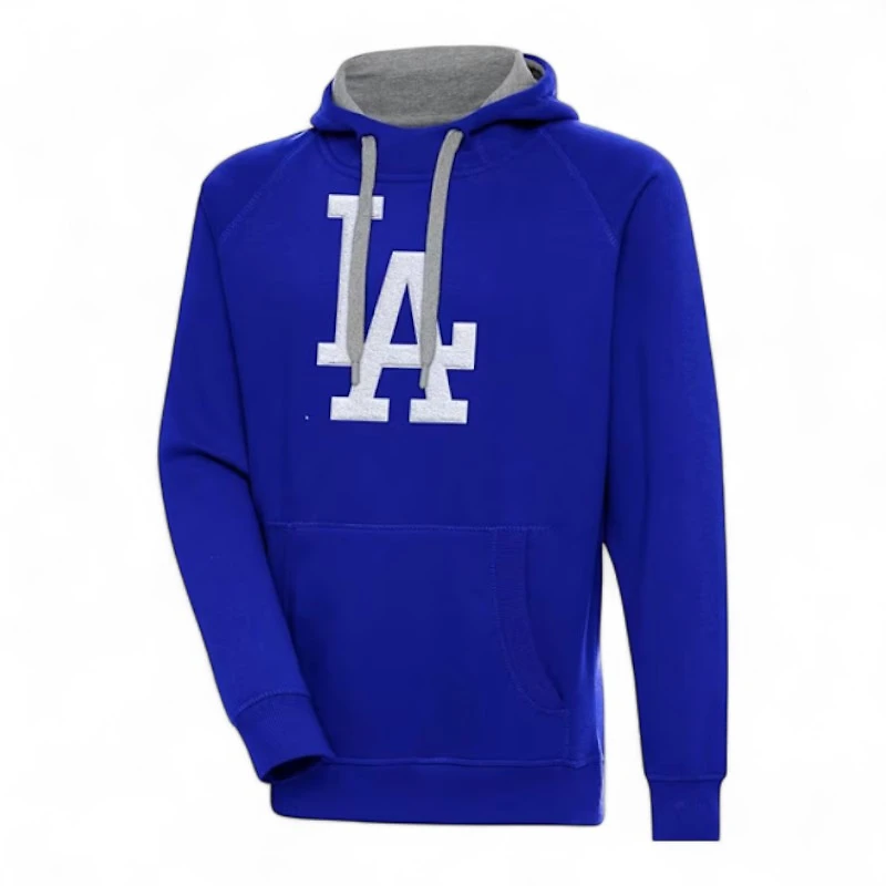 Los Angeles Dodgers White on Royal Blue Full Front LA Logo Victory Antigua Long Sleeve Hoodie