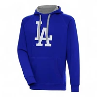 Los Angeles Dodgers White on Royal Blue Full Front LA Logo Victory Antigua Long Sleeve Hoodie