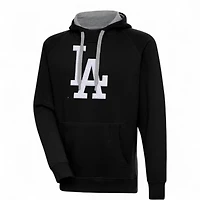 Los Angeles Dodgers White on Black Full Front LA Logo Victory Antigua Long Sleeve Hoodie