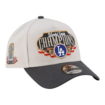 Los Angeles Dodgers Cream and Charcoal 2025 World Series Champions Locker Room New Era 9FORTY A-Frame Adjustable Hat