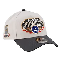 Los Angeles Dodgers Cream and Charcoal 2025 World Series Champions Locker Room New Era 9FORTY A-Frame Adjustable Hat