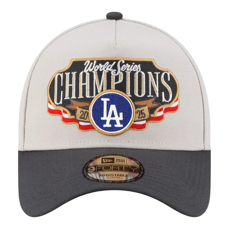 Los Angeles Dodgers Cream and Charcoal 2025 World Series Champions Locker Room New Era 9FORTY A-Frame Adjustable Hat