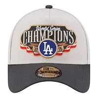 Los Angeles Dodgers Cream and Charcoal 2025 World Series Champions Locker Room New Era 9FORTY A-Frame Adjustable Hat